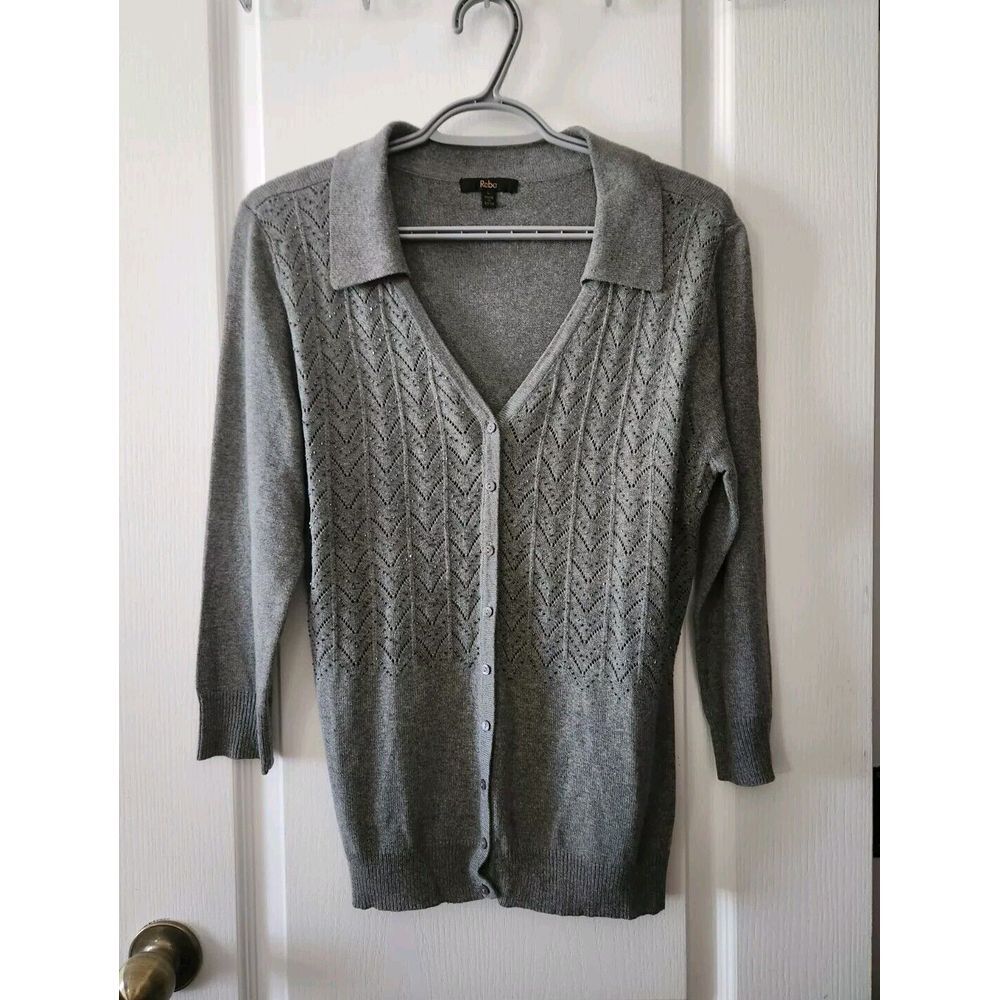 Reba Women's Silk and Cashmere Cardigan Sweater with Beading Gray Size ‎ L